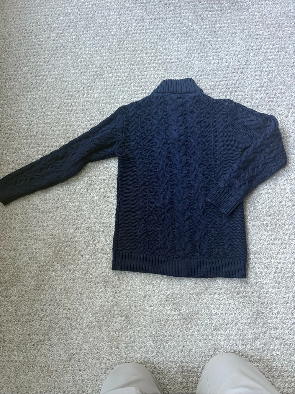 Hope & Henry Boys M Navy Cable Knit Button Mock Neck Sweater